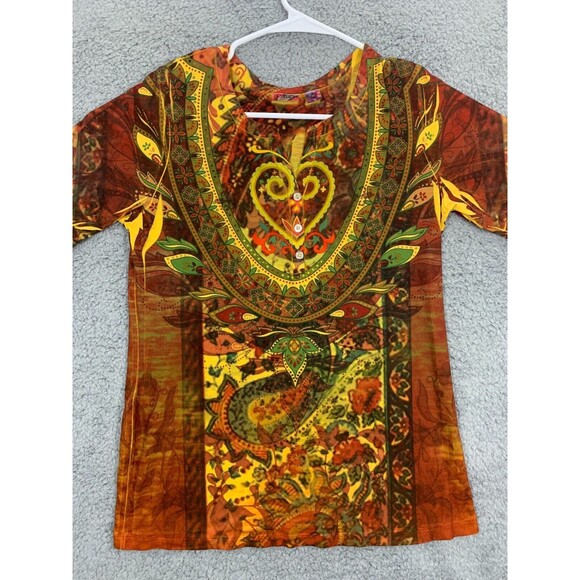 Women's Small (S) Cato Wearble Art Blouse Colorful Artistic Vibrant Short Sleeve - Picture 2 of 10